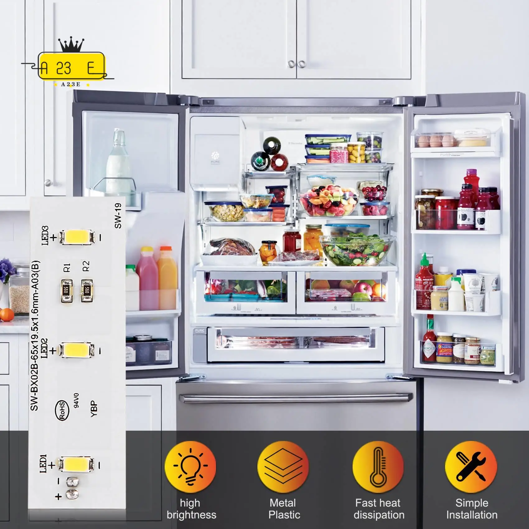 

A23E-для холодильника, замена светодиодной ленты для холодильника Electrolux ZBE2350HCA SW-BX02B, запасная часть