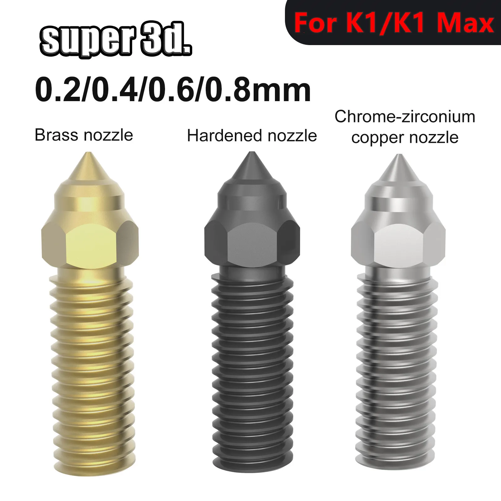 Сопло из закаленной стали для Creality K1/K1 Max 0,2/0,4/0,6/0,8 мм для K1 Vyper/Kobra Artillery X1/X2, комплект сопел, детали для 3D-принтера