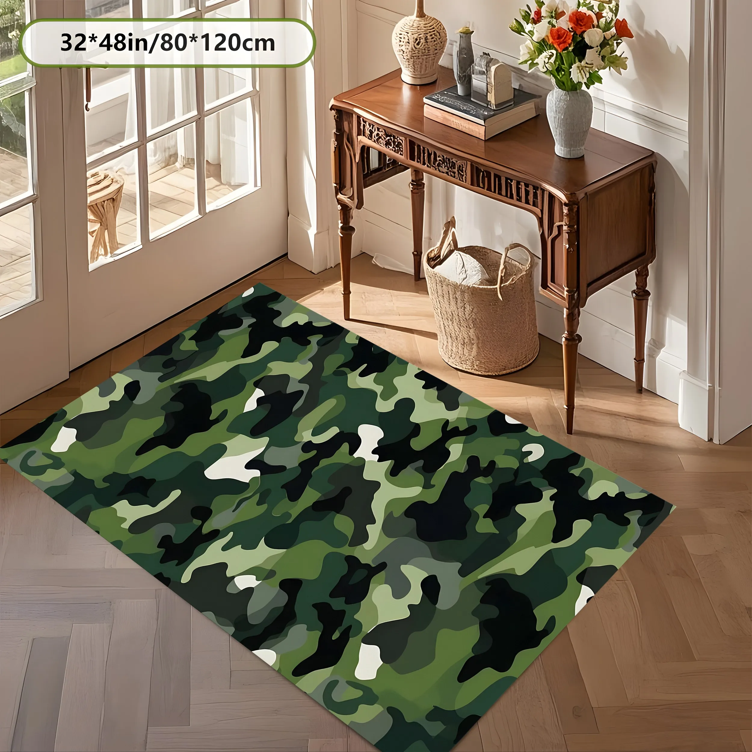 Military Green Camouflage Pattern Rug, Trendy Cool Carpet for Gaming Room Leisure Room, Home Decor