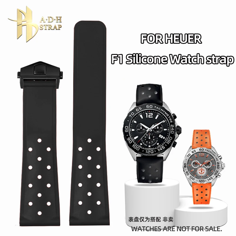 Pulseira de silicone interface reta para heuer f1 racing esporte banda de relógio de borracha ft8023 caz2011 fivela dobrável pulseira de pulso 22mm homem