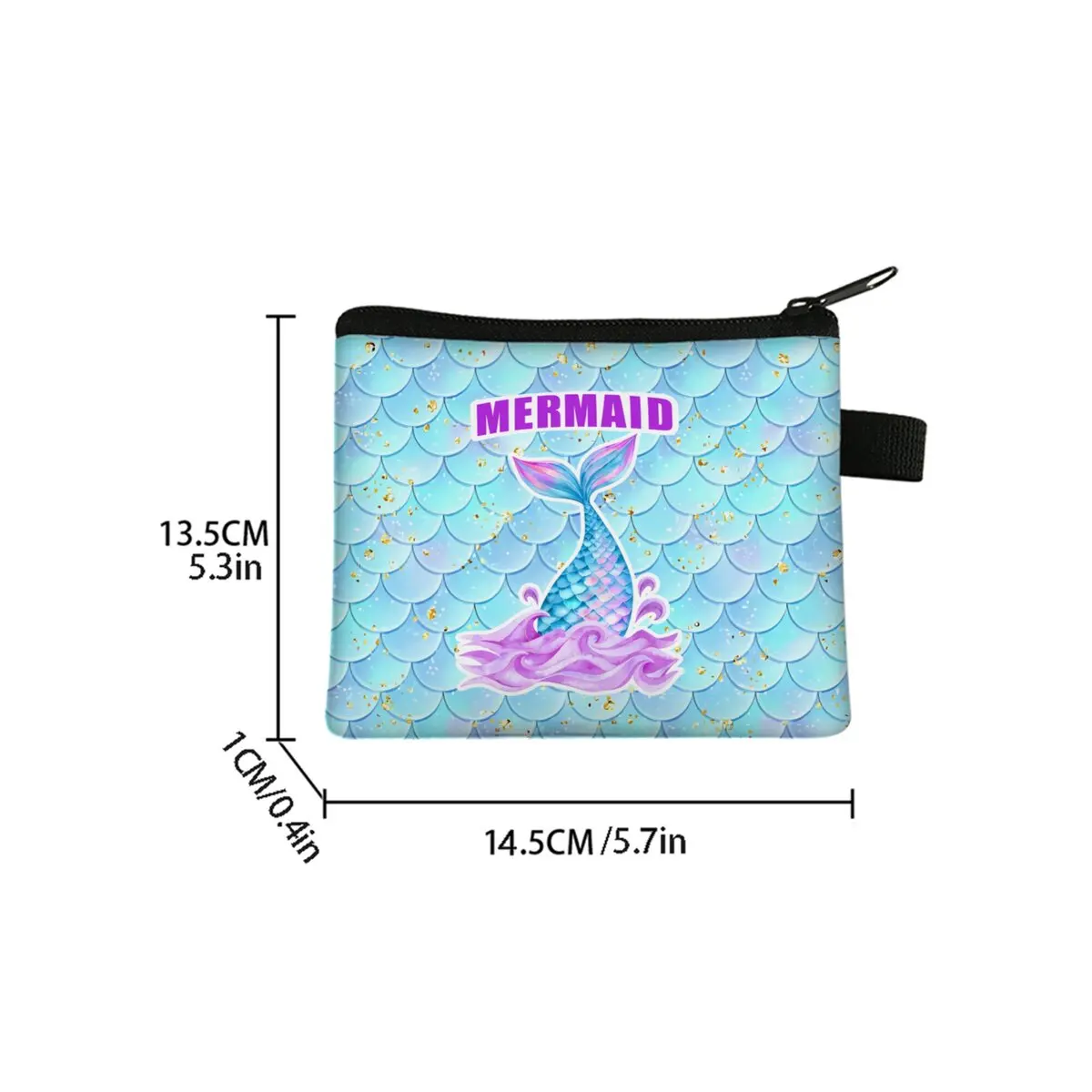 Mermaid Coin Purse Best Gifts for Boy/Girls 2D Flat Cartoon Cute Storage Bag with Zipper Closure for Children's Wallet