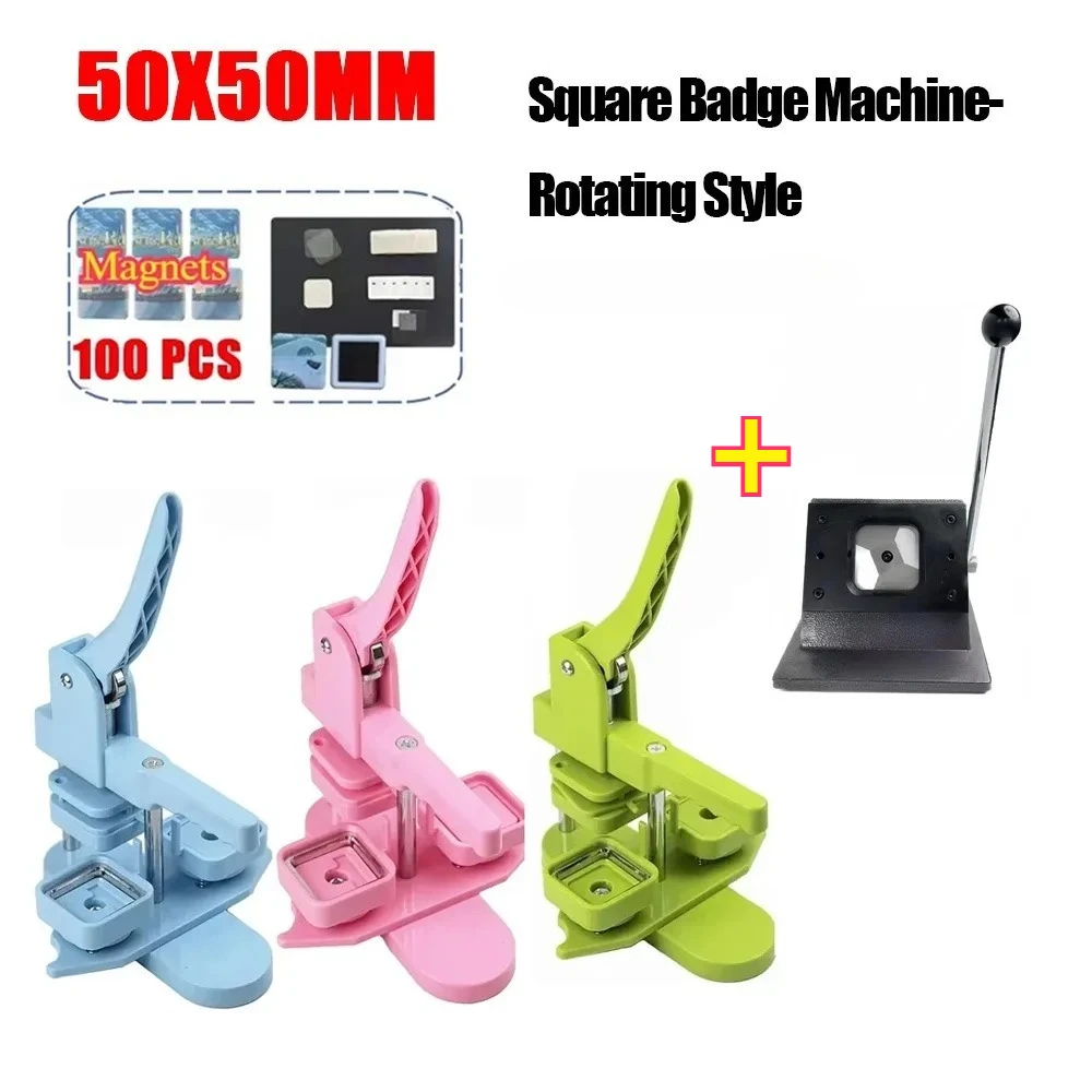 

50mm Square Badge Button Maker Set Manual Press Machine for DIY Making Fridge Magnet Badge Art Craft with Cutter 100Set Supplies
