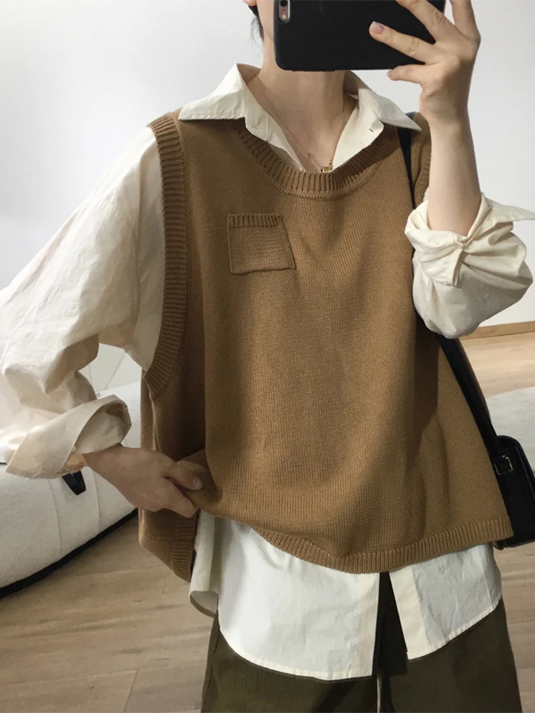 

Fashion Women Sweater Vest For Women Sleeveless Loose Elastic Pullovers Knited Tank Tops 2023 Autumn Winter New X508