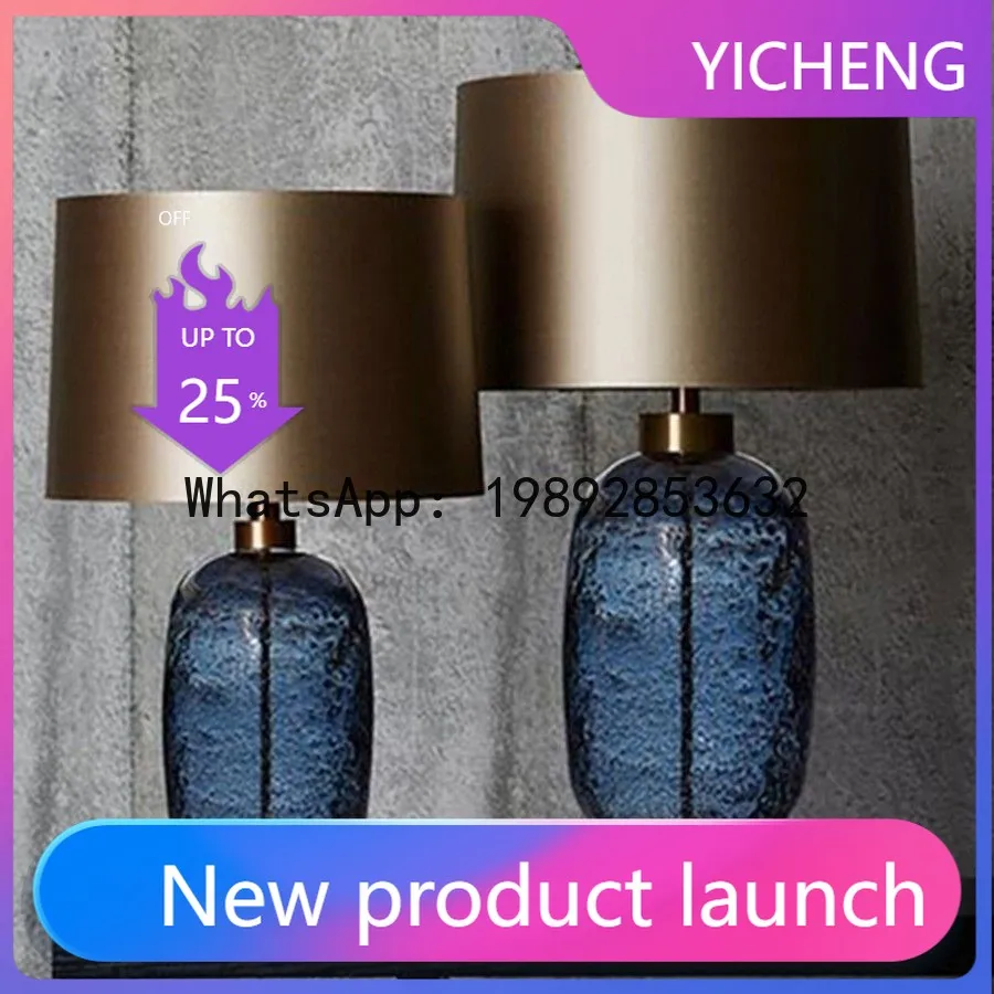 

HYS bedroom bedside lamp American living room glazed new Chinese villa table lamp
