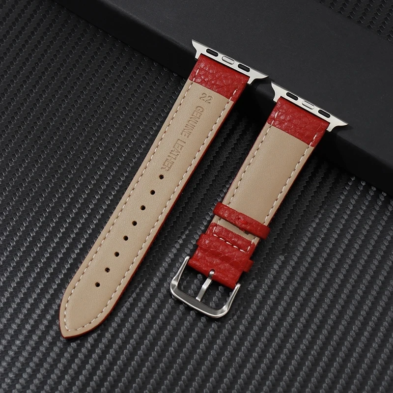 Genuine Leather Watchband for Apple Watch 38/40/41mm Grainy Design Strap for IWatch Ultra 8 7 6 SE 5 4 Wristband 42/44/45/49mm