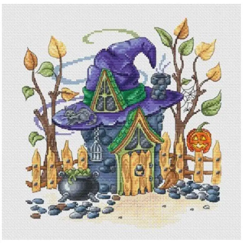 Wizard Hat House Patterns Counted Cross Stitch Set Handmade 11CT 14CT 16CT 18CT Cartoon Cross Stitch Kit Embroidery Needlework