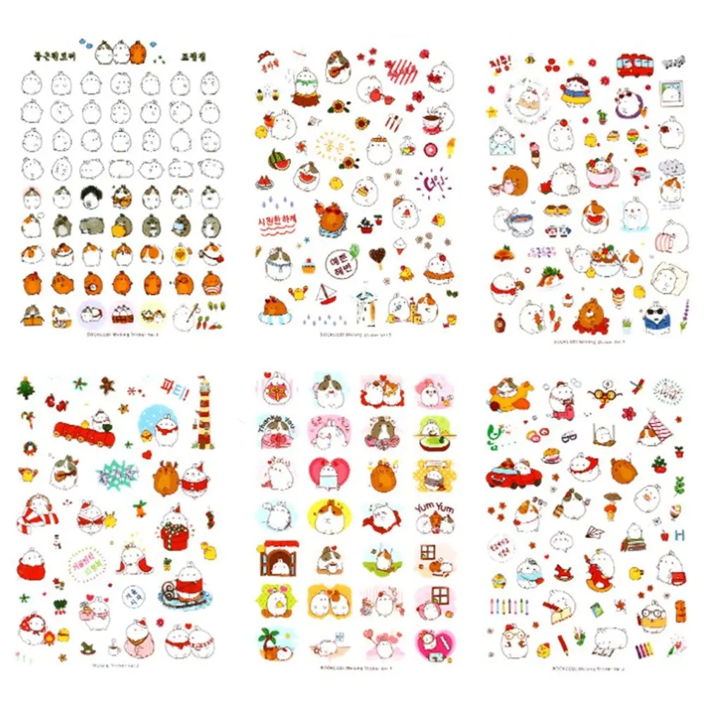 Cartoon Hand Ledger Flat Transparent Hand Ledger Stickers Silly Cute Round Roll Rabbit Diary Waterproof Decorative Stickers