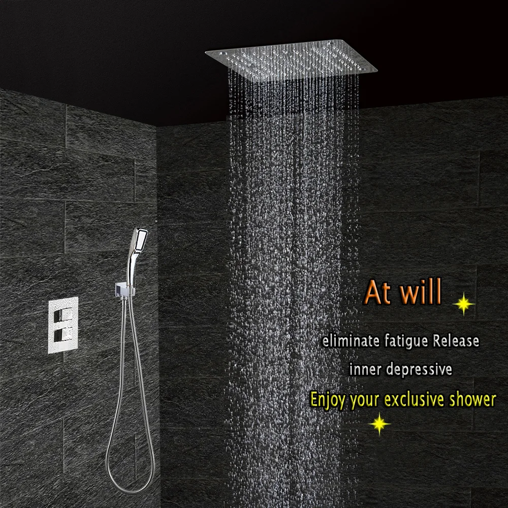 Concealed  Thermostatic Shower Set  Chrome Bathroom Mixer Faucet  Bath Tap SUS304  Ceiling Shower Head 300x300 Rain Mist  HF5203