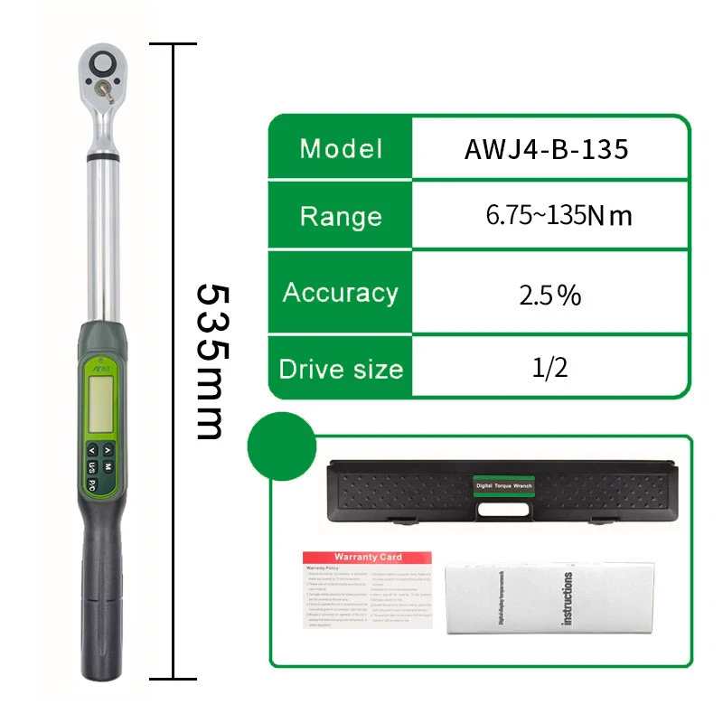 ALIYIQI AWJ-B-135N.M 1/2 ''Driver Preset Big Screen Digital Torque Wrench With Buzzer 2% Accuracy  Bicycle Hand Repair Tools