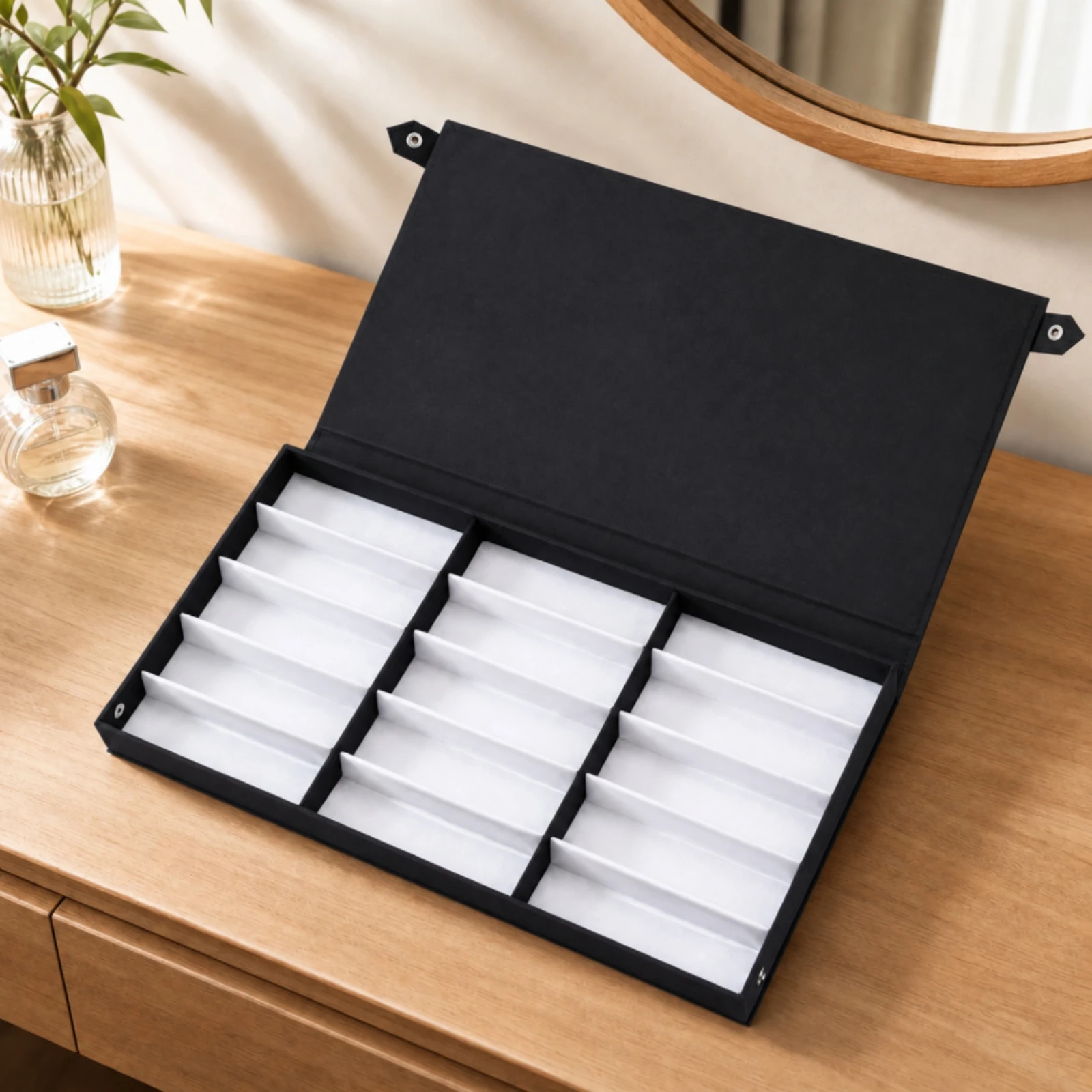 Eyeglasses Storage Box with Divided Interior Scratch-Resistant Optical Eyeglasses Display Box for Home Organization