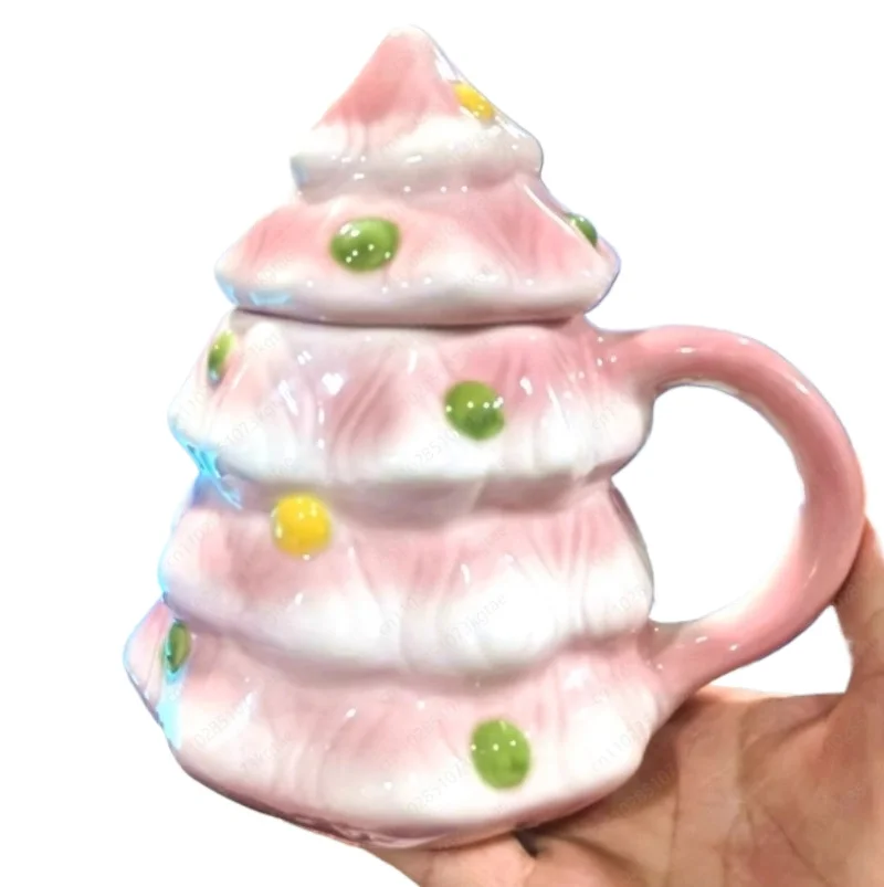 

Керамическая кружка в виде рождественской елки, стакан на 16 унций с крышкой и соломинкой, милый рождественский подарок для подруги, жены, офисная кофейная чашка на праздник