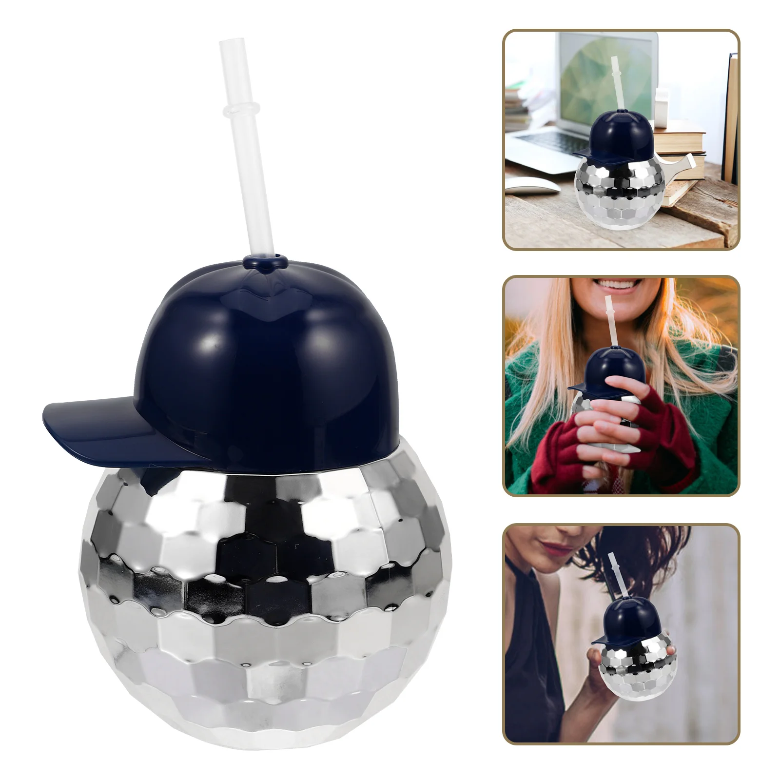 

Disco Ball Straw Cup Creative Reusable Plastic Party Cup with Hat Shape for Wine Beer Cocktails Decorative Drinking Accessory