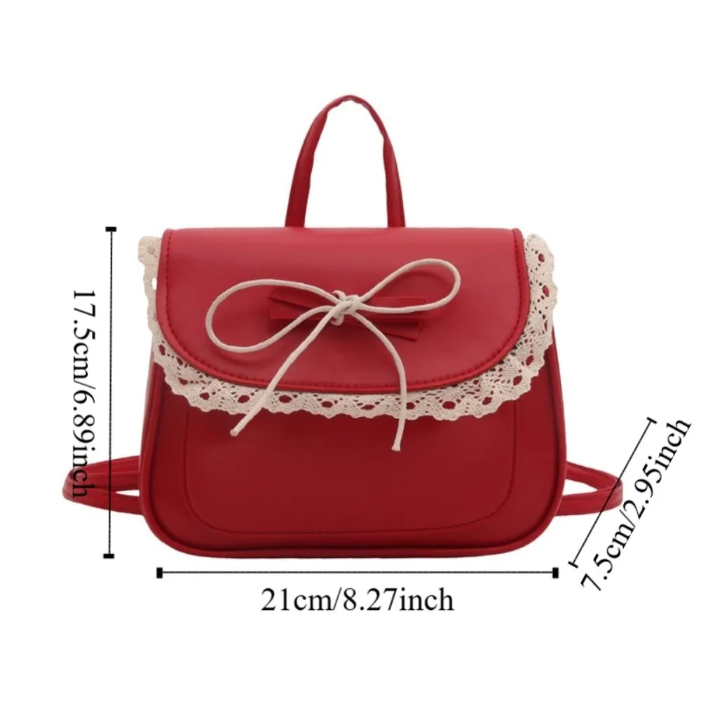 Simple Mini Lace Bow Backpack Kawali Korean Style PU Leather Bag Elegant with Handle Shouder Bag Students