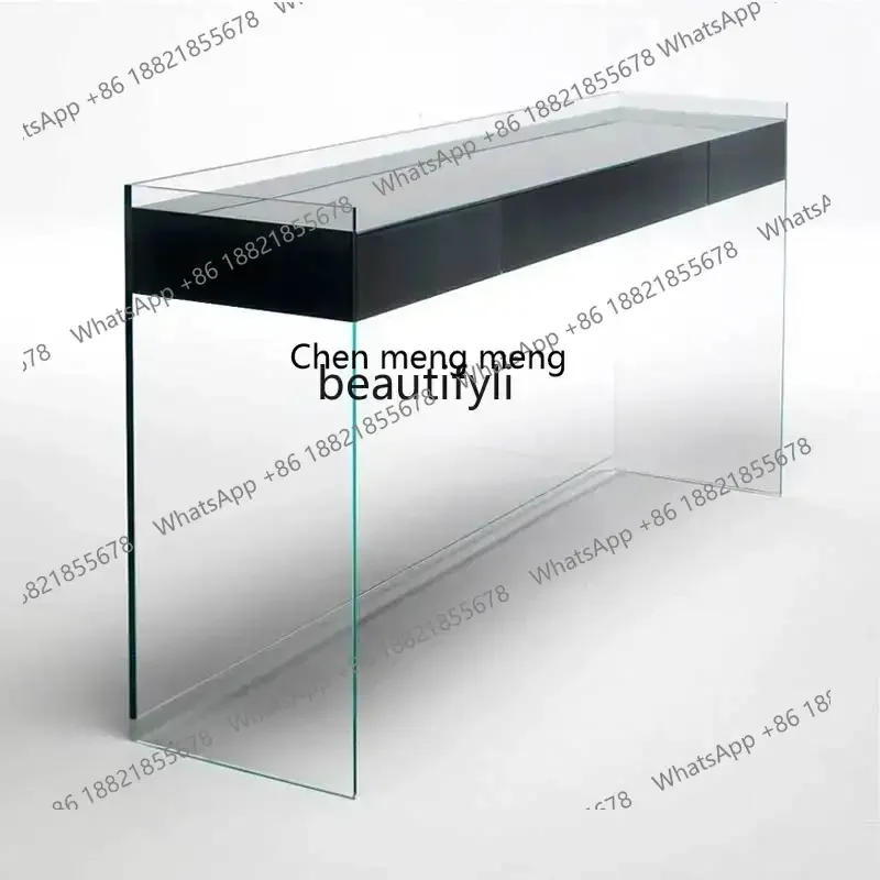 

182Q Italian Suspension Cabinet Living Room Entrance Cabinet Glass Solid Wood Locker Italian Minimalist Makeup Table Bedroom