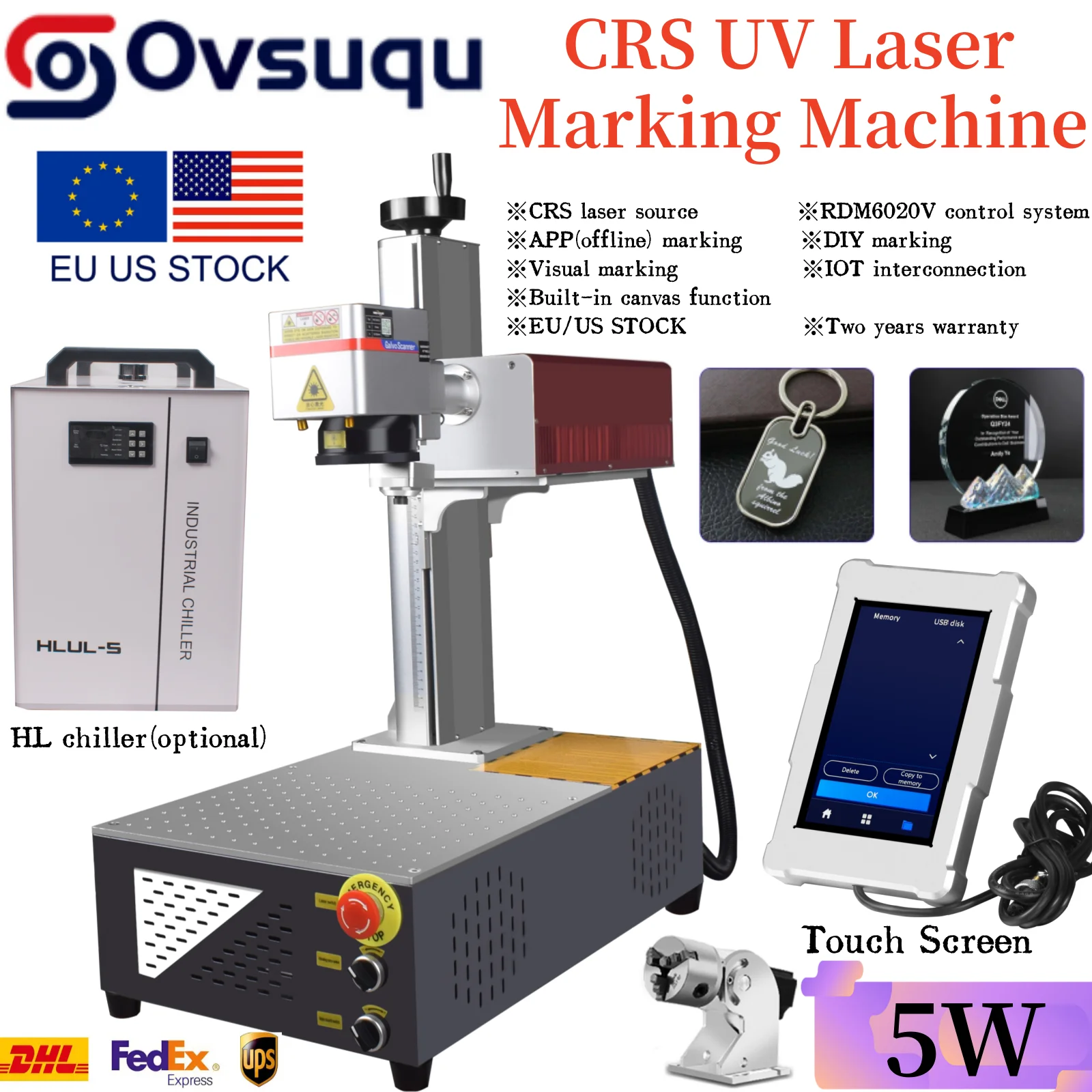 【2025】5W CRS RDM6020V Luft-/Wasserkühlung UV-Laserbeschriftungsmaschine UV-visuelle Lasergravurmaschine APP-Markierung Touchscreen