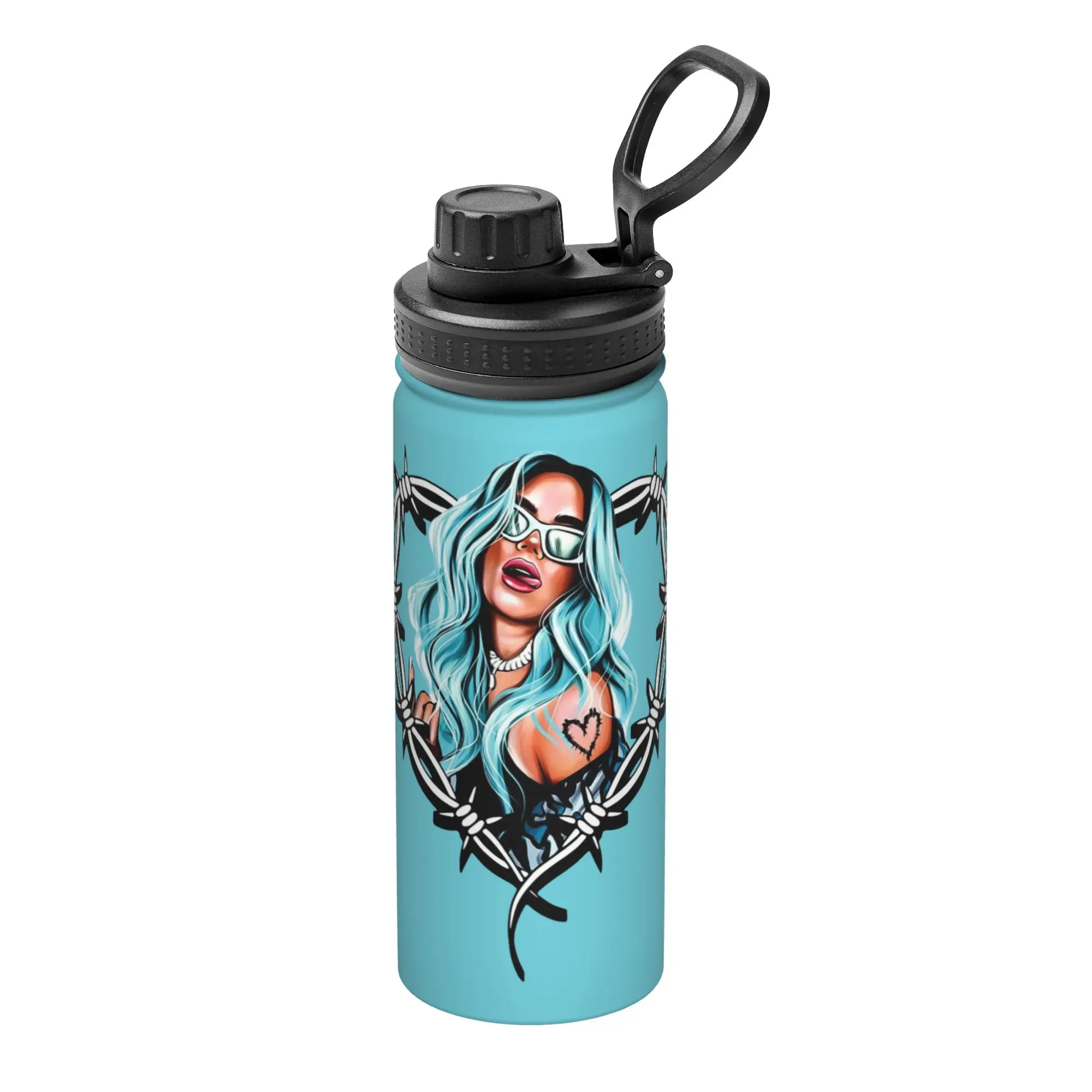 Singer Karols G 18OZ Sports Insulated Kettle  Thermal Cup Stainless Steel Outdoor Mugs Water Bottle