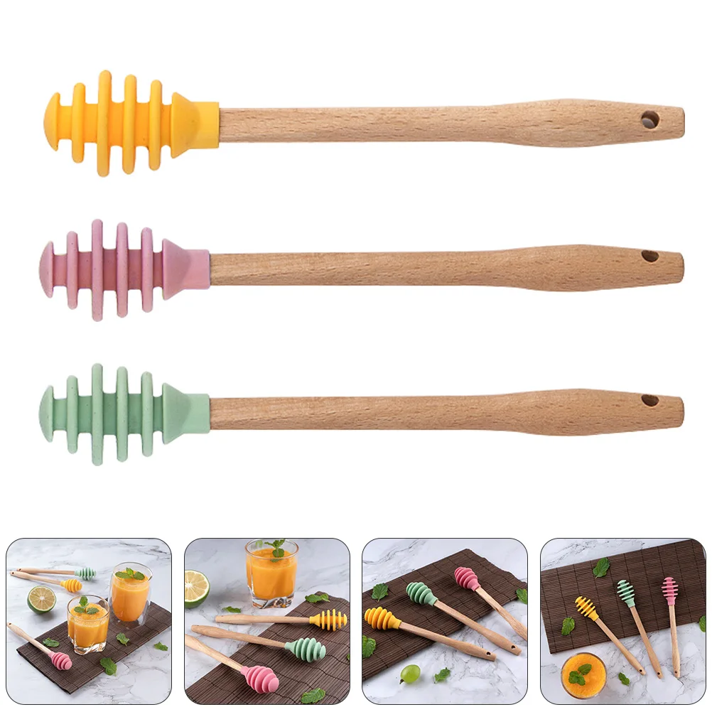 

3pcs Silicone Honey Stirring Rod Stain Resistant Syrup Dispenser Kitchen Tool for Bakers Farmers Beekeepers Viscous Liquid