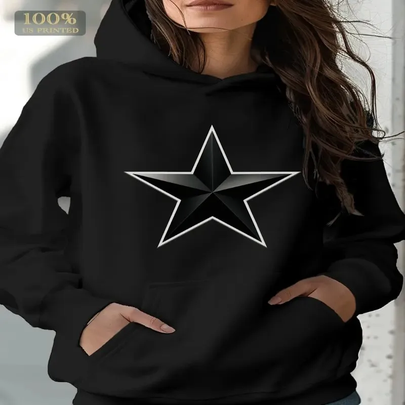 Winter Fall Women Female Sweatshirt Plus Size 3D Five Pointed Star Art Design Fashionable Streetwear Y2k Clothes Warm Top