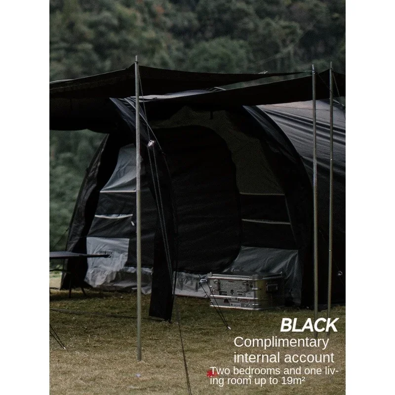 Tenda do túnel ao ar livre enegrecido, Professional Camping Equipment, 2 Quartos e 1 Sala Construção