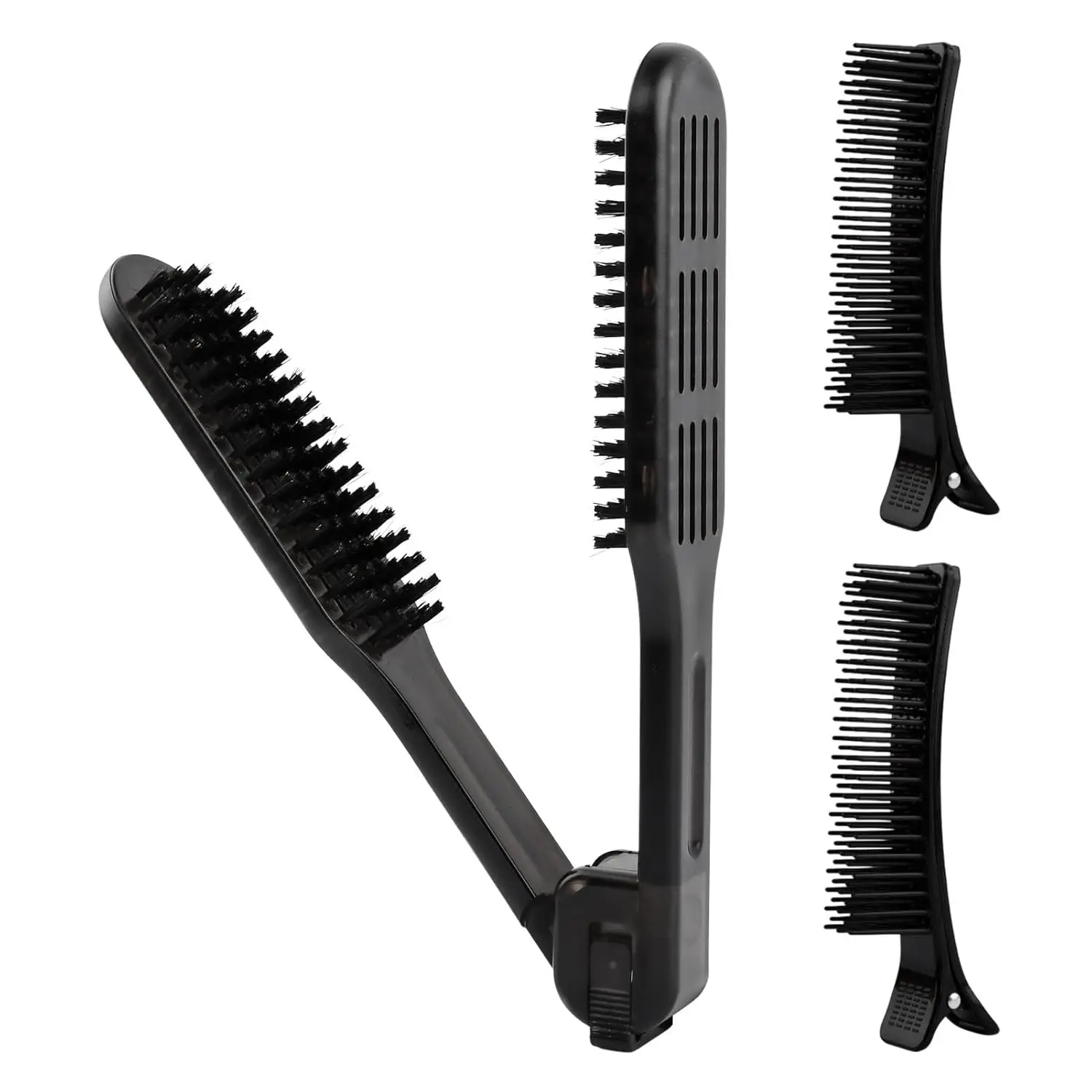 

Clamp Hair Brush Straightener Detangler Splint Comb,Hair Straightening Brush with Clip Comb,Double Sided Boar Bristle Hairs Brus