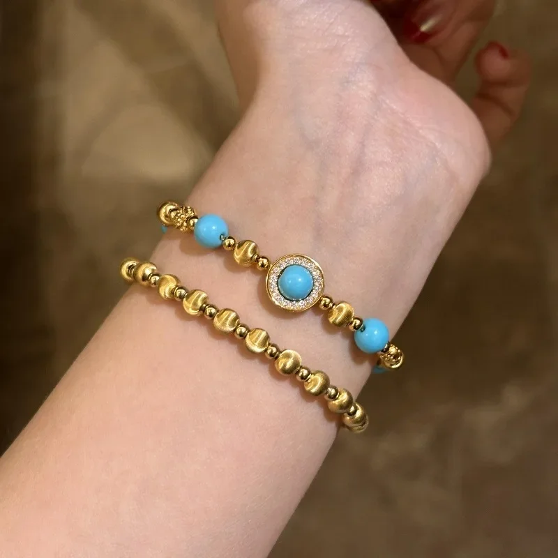 Turquoise bracelets for women Creative new in light luxury retro Cat eye shaped round bead blue bangles fashion jewelry - view 4