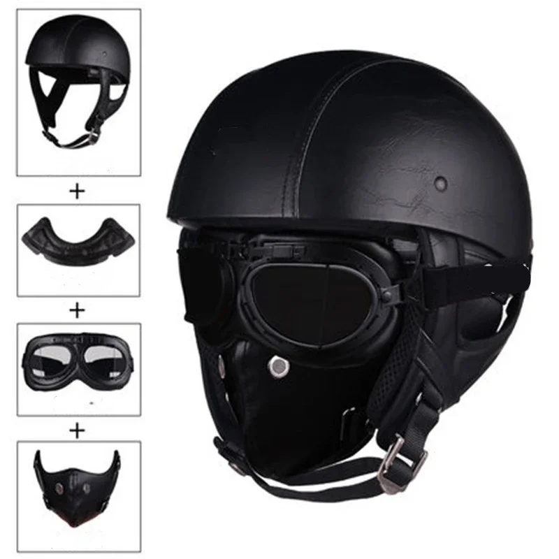 

Retro Motorcycle Helmets with Harley Visor Leather Helmet for Man Electric Motorbike Vintage Protected Motor Safety Cap