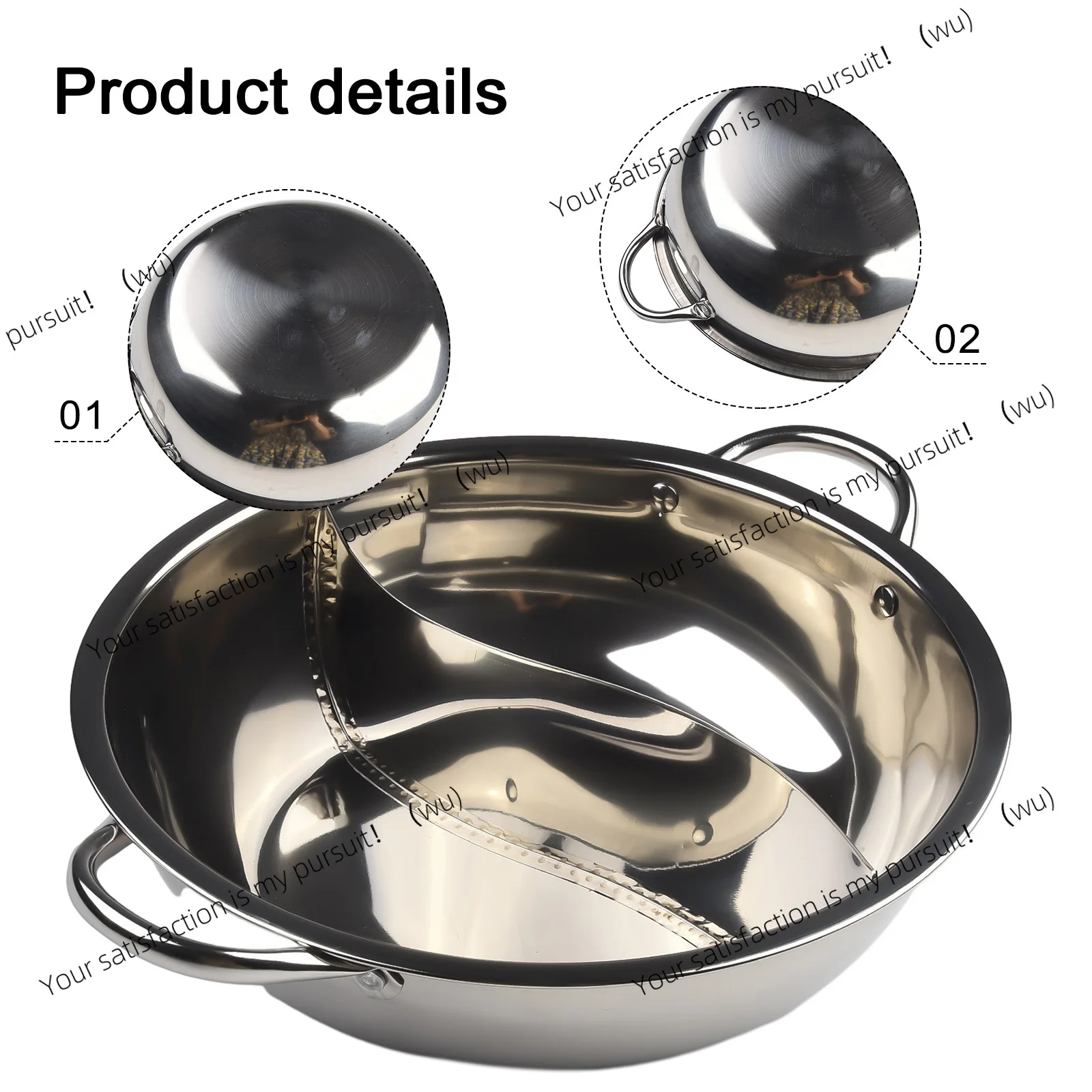 30cm double compartment stainless steel hot pot kitchen cooking pot home cooking kitchenware