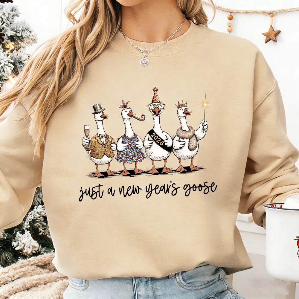 مجرد سنة جديدة أوزة موضة سترة نسائية غير رسمية مضحكة 2026 سنوات جديدة سنة جديدة سعيدة أوزة احتفالية أوزة بلوزات النساء #2