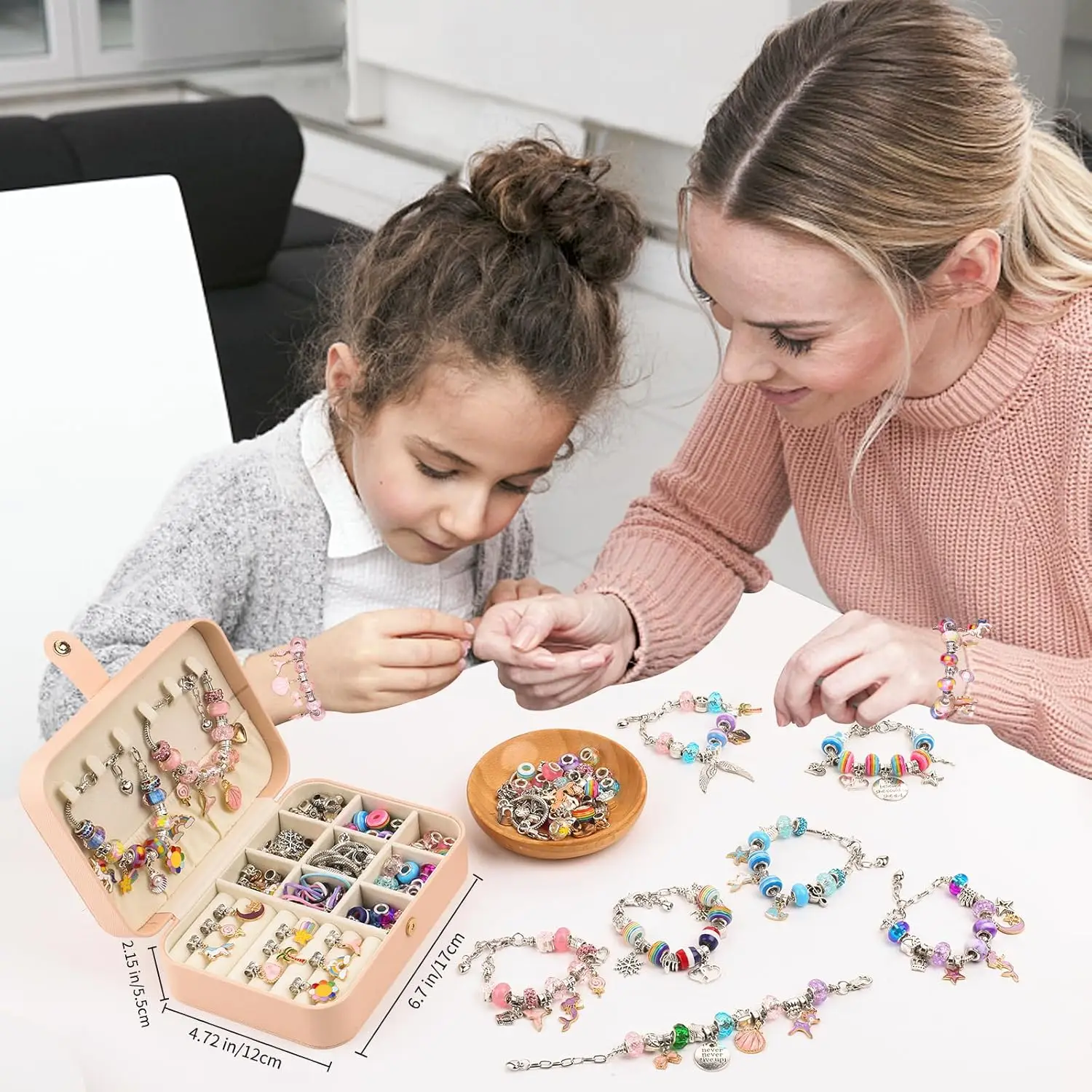 Crianças DIY artesanato infantil pulseira contas com caixa de armazenamento