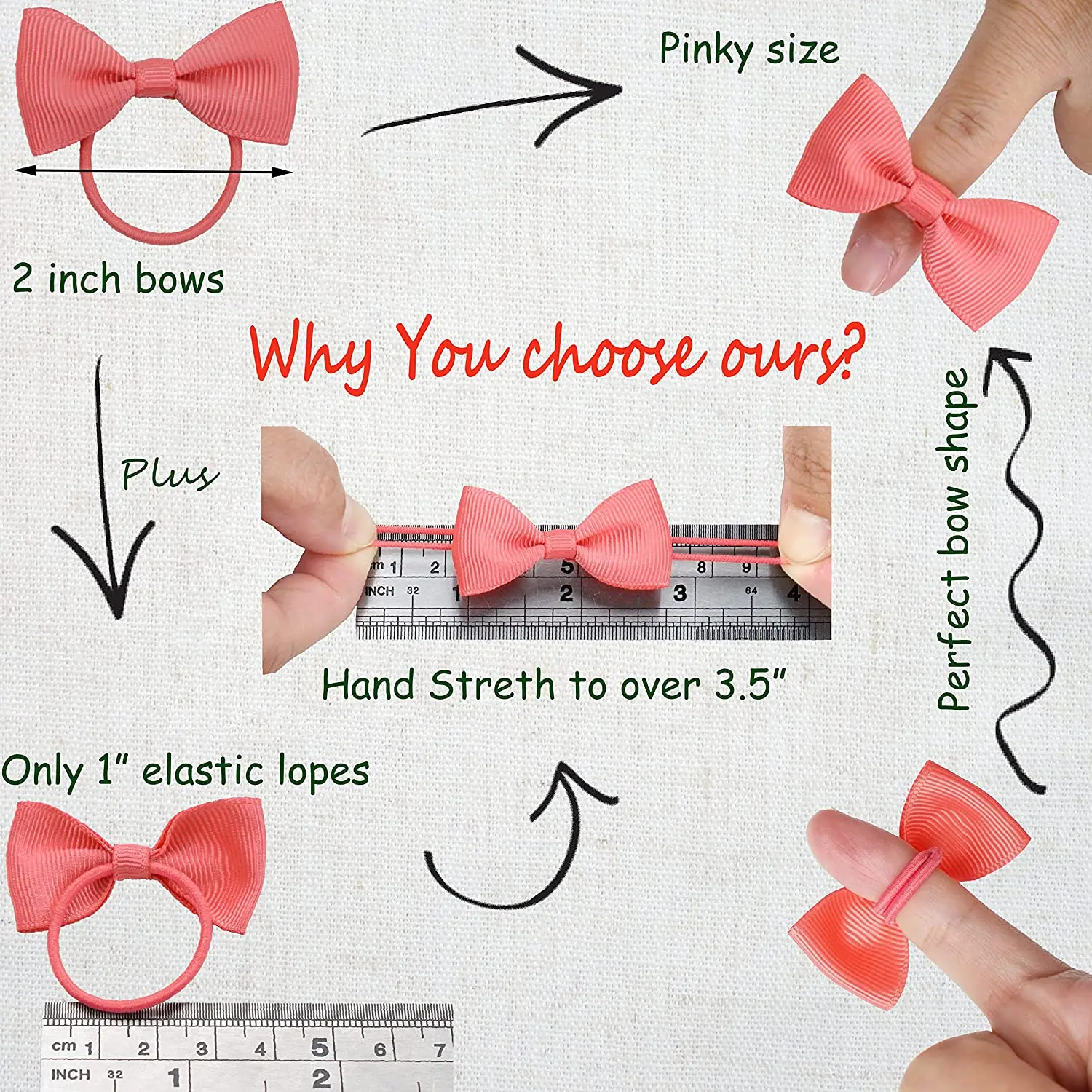 20/40Pieces 2 Inch Baby Girls Hair Bows Elastic Ties Grosgrain Ribbon Bow With Rubber Band Ponytail Holders Hair Accessories