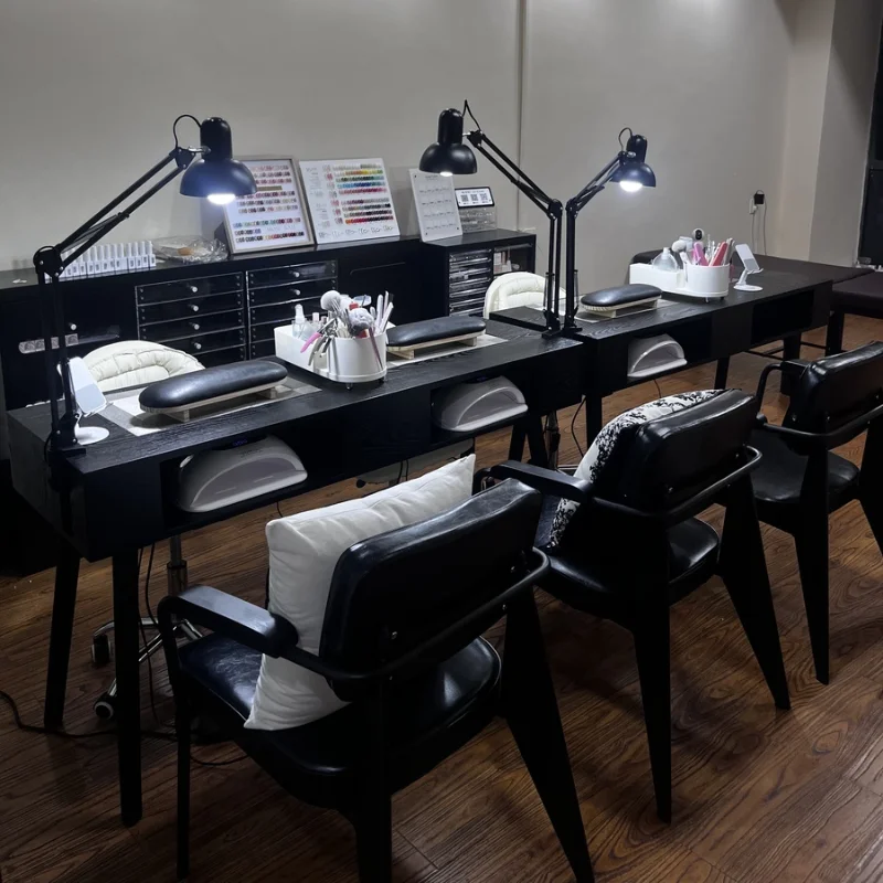 

Black Aesthetic Manicure Table Organizer Professionals Luxury Salon Nail Desk Simple Portable Designer Nageltisch Furniture