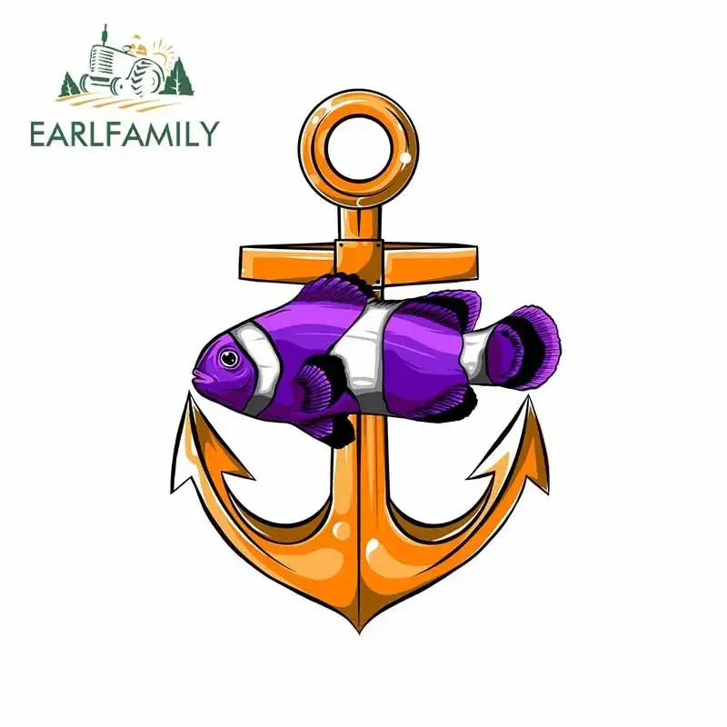 EARLFAMILY 13cm x 12.5cm for Draw Anchor Purple Fish Windshield Motorcycle Stickers Laptop Car Sticker Surfboard VAN Decoration