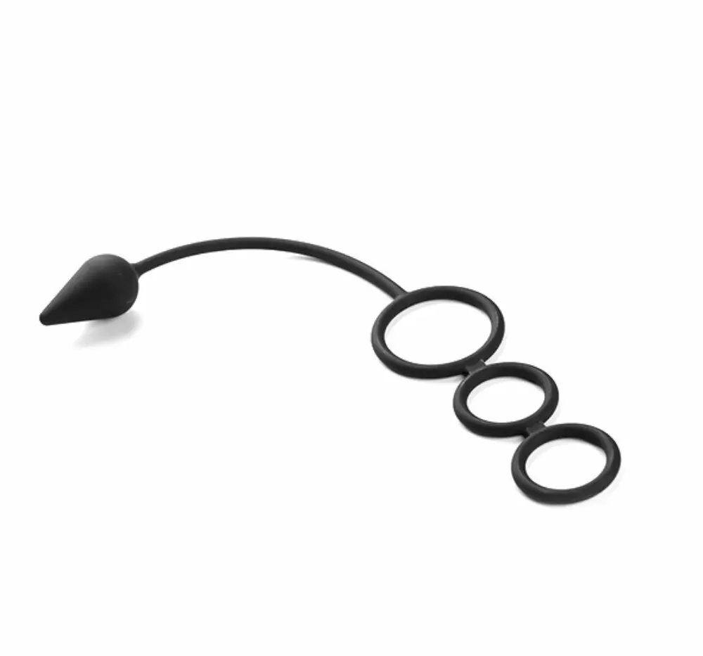 Triple Cock And Ball Penis Ring Butt Plug Silicone Adult Sex Toy Gays Waterproof