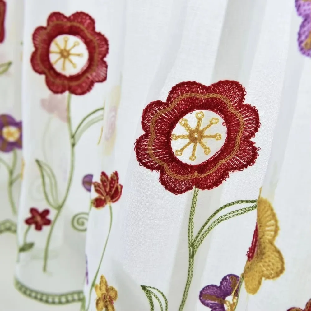 Lace Floral Embroidered Sheer Valance Curtain 39.4x19.7 Inch 1 Panel Voile Curtain for Small Window/Kitchen Window Drape Shades