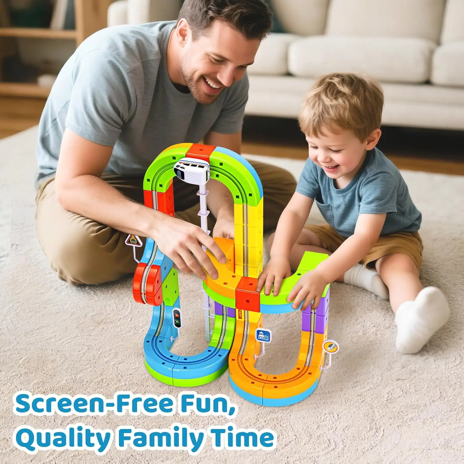 클릭레일 전기 기차 세트 유연한 레이스 트랙 어린이용 4 6 7 8세, 유아용 48개 자동차 트랙 3-5세, 조립 장난감 기차 트랙 G