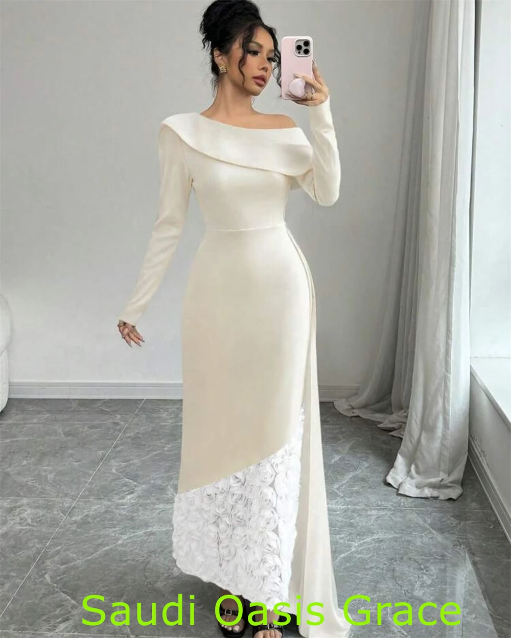 تخصيص مخصصة رائعة الأبيض جيرسي مساء اللباس حساسة قارب الرقبة قبالة الكتف أكمام حزب اللباس الأزياء Pr #3