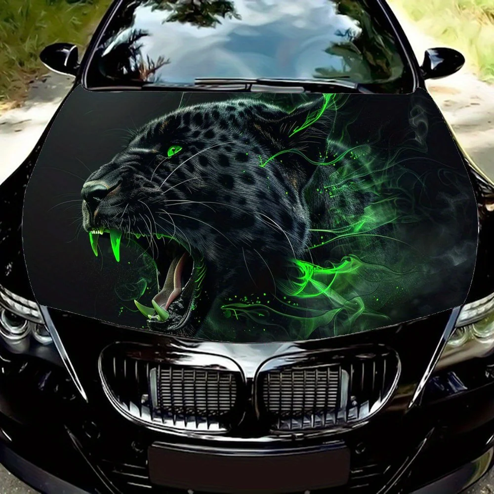 

Mystic Green - Flamed Panther Car Engine Hood Sticker, Waterproof Self-adhesive Vehicle Vinyl Wraps Decal, Personalized Auto Ext