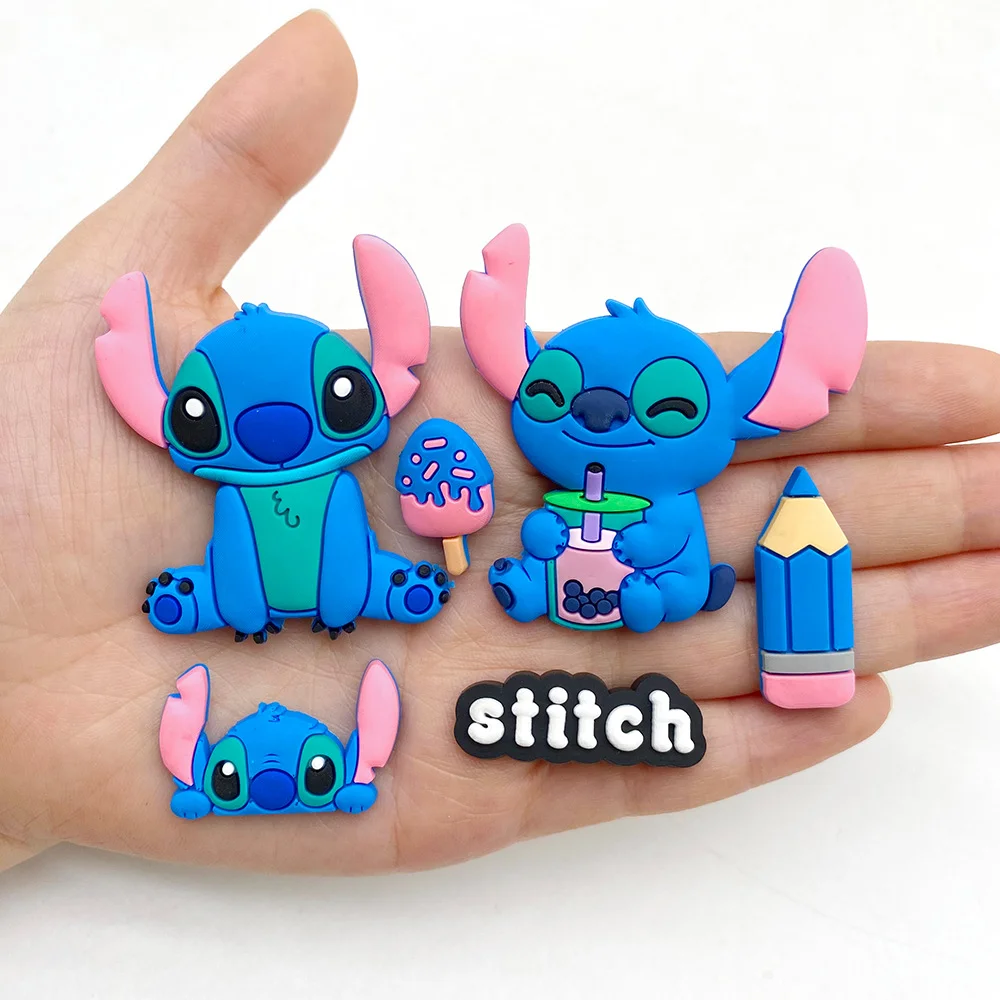 10pcs Stitch Shoe Charms Set For Cute Cartoon Clogs Bubble Slides Sandals PVC Shoe Decorations  Accessories X-mas Gifts