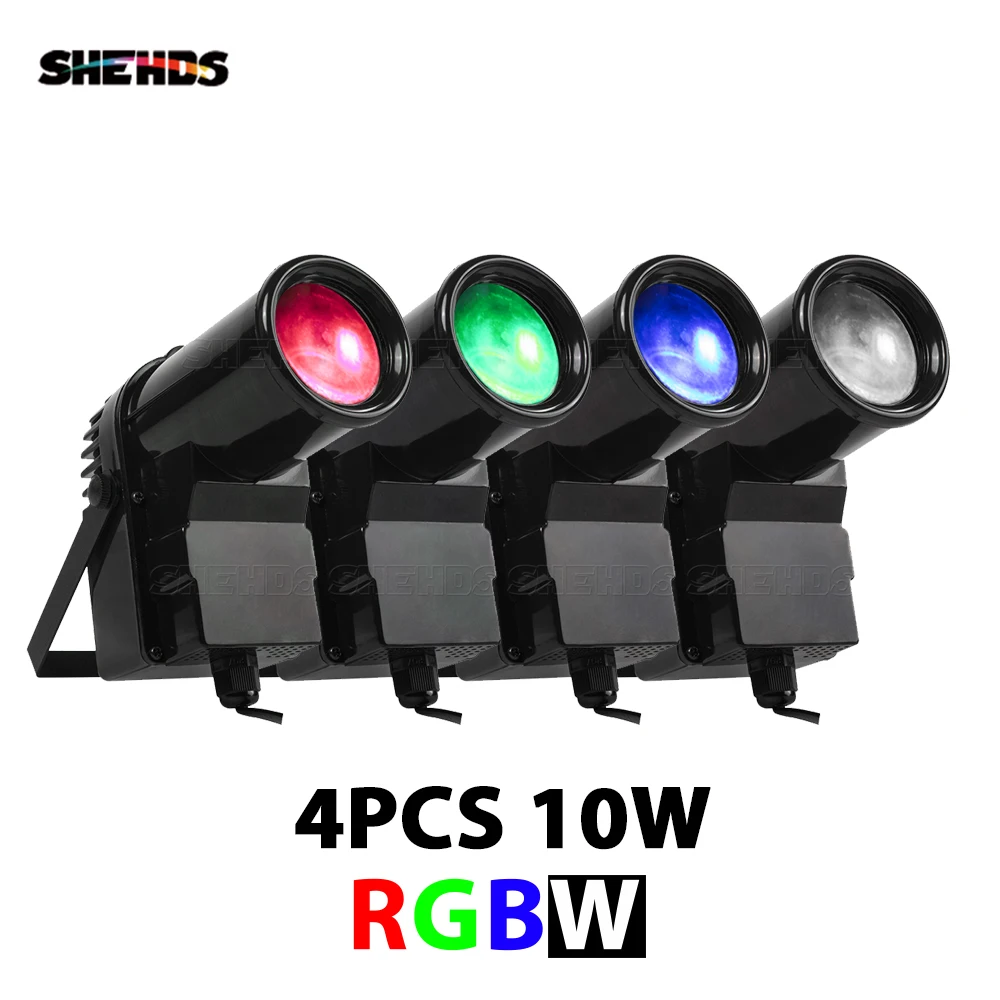 SHEHDS 4PCS 10W RGBW 4in1 Spotlight For Party DJ Disco Wedding Band Show Nightclub Reception Spot Light Without Remote
