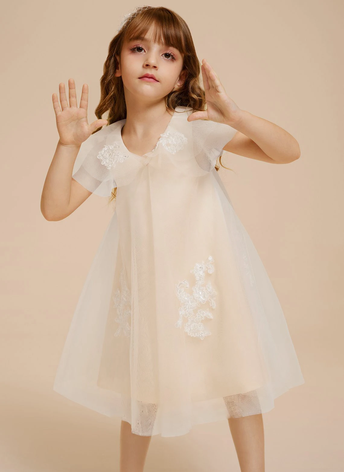 A-line V-Neck Knee-Length Tulle Flower Girl Dress/Wedding Party Dresses/Flower Girl Dresses/Custom Made