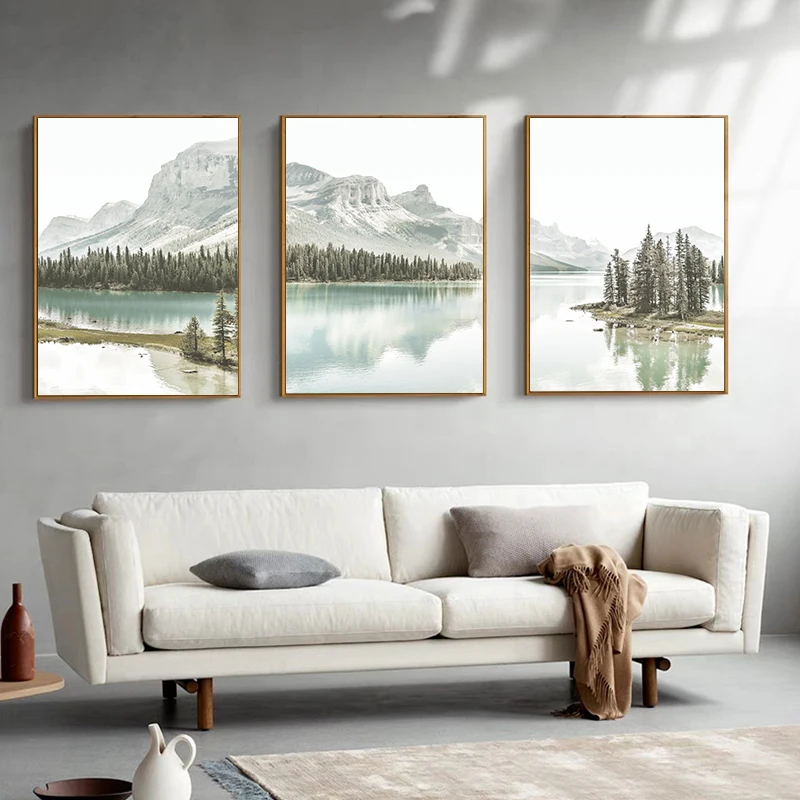 

3Pcs/Set Natural Scenery Poster Wall Canvas Painting Nordic Mountain Lake Landscape Painter Home Decor Design Bedroom Frameless
