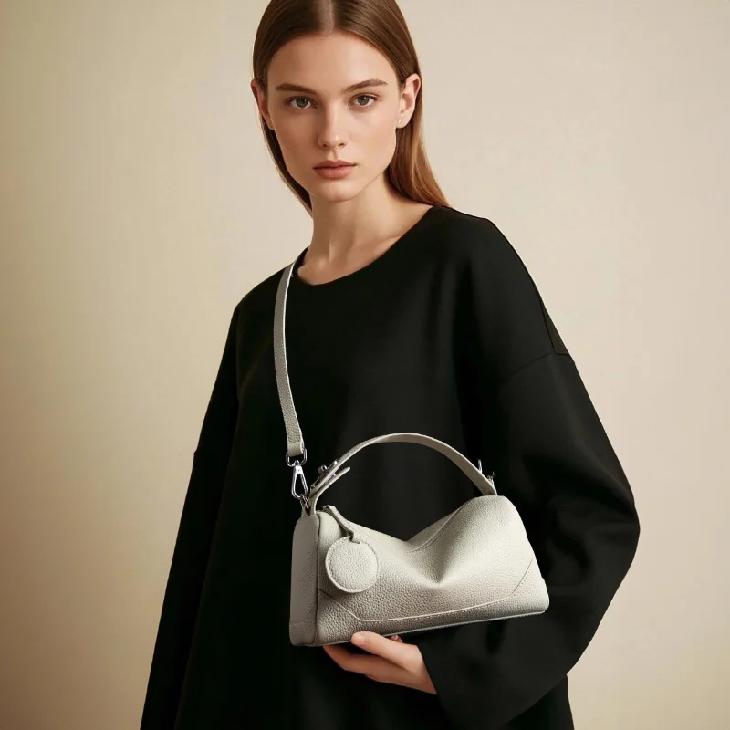 

Genuine Leather Women Fashion Handbag Casual Crossbody Pillow Bag Ladies Trend Top-handle Small Boston Shoulder Bag High Quality