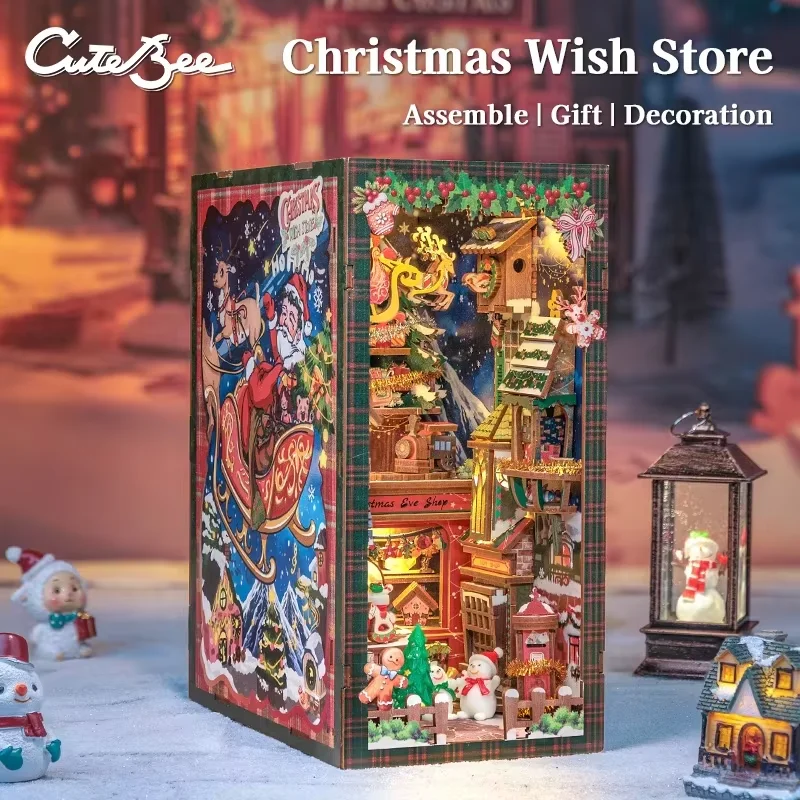 

CUTEBEE DIY Book Nook Kit Miniature Dollhouse with Light Dust Cover Bookshelf Insert for Birthday Gift Christmas Wish Store