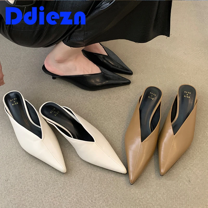 Ladies Mules Shoes Pumps Pointed Toe Female Thin Heel Footwear Slides Spring Fashion Elegant Women Slippers High Heels Shoes