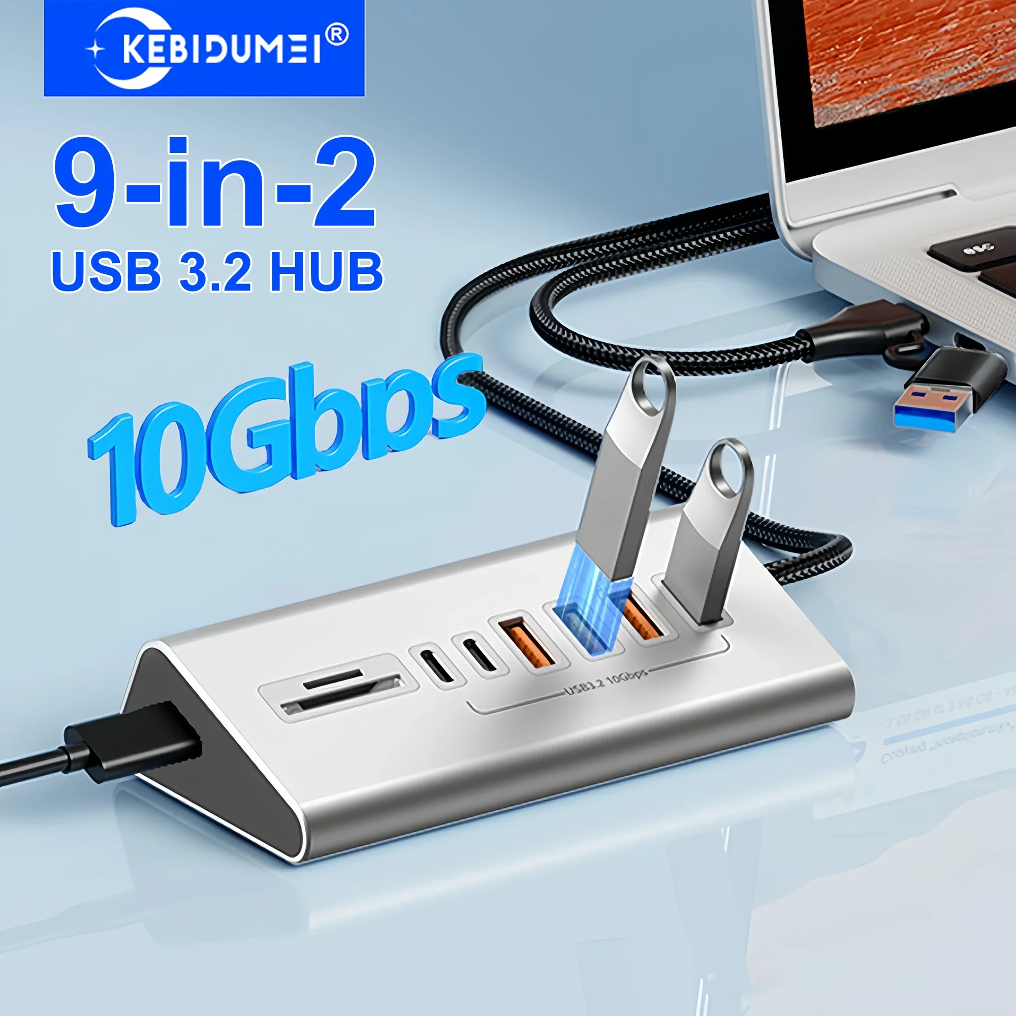 

Док-станция USB 3.2 10 Гбит/с, USB-концентратор типа C, разветвитель с кард-ридером, переключатель из алюминиевого сплава с несколькими портами 8/9 портов для ПК, ноутбука