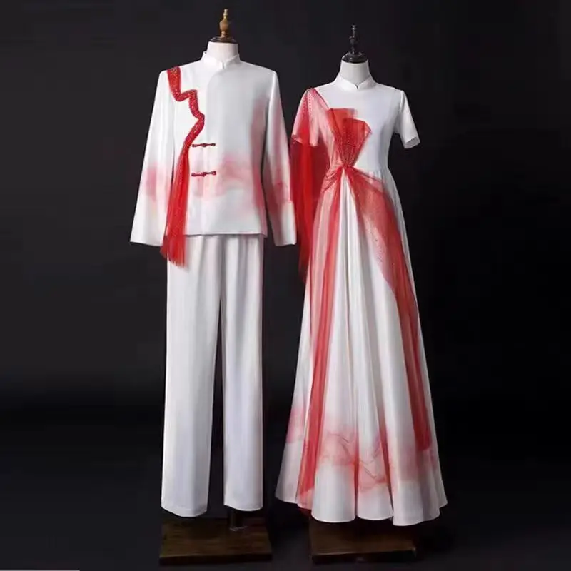 جديد الكبار جوقة أزياء مسرحية الرقص الكلاسيكي النمط الصيني فستان الشيفون المتدفق فستان رقص المشجعين الشعبي الجديد