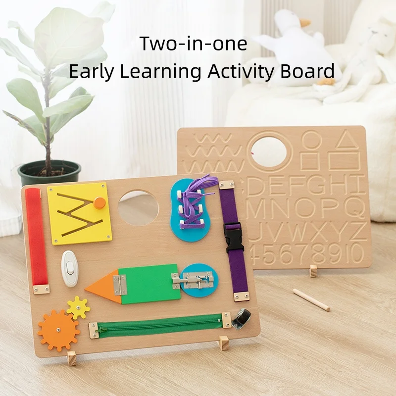 Planche d'apprentissage des compétences de vie en bois Deux options de couleurs Différents engrenages à fermeture éclair Les enfants trouveront pratiquer des compétences pratiques super amusantes