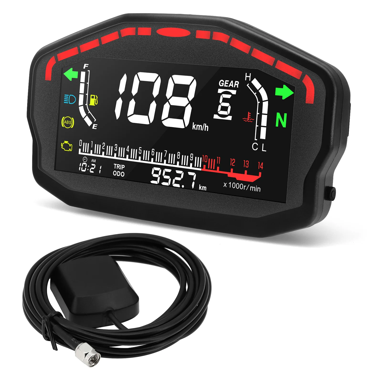 Motorcycle Digital GPS Speedometer Odometer Tachometer with GPS Adapter Fuel Level Water Temperature Gauge for 2/4 Cylinder