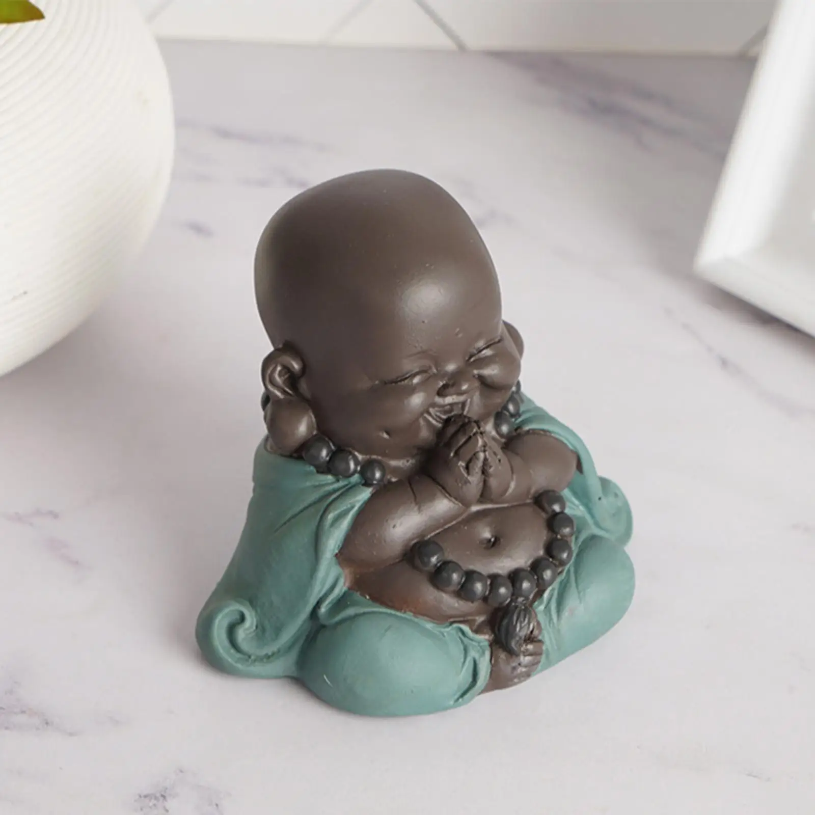 Adorable Smiling Buddha Statue Little Monk Figurine for Home Decoration Collectible