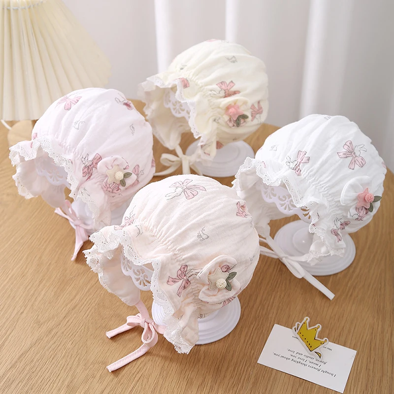 

Baby Flower Ear Protection Hat Ruffle Edge Princess Court Cap Newborn Photo Props Children Lace Headwear Infant Fetal Hats 0-12M
